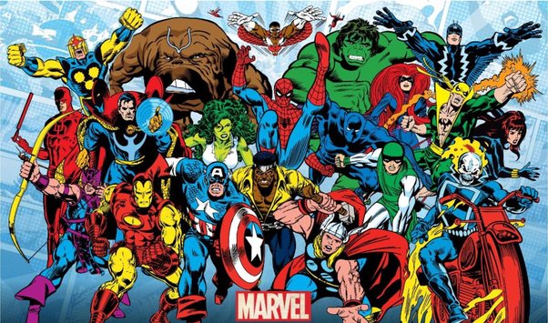 Collage graphic featuring Marvel characters