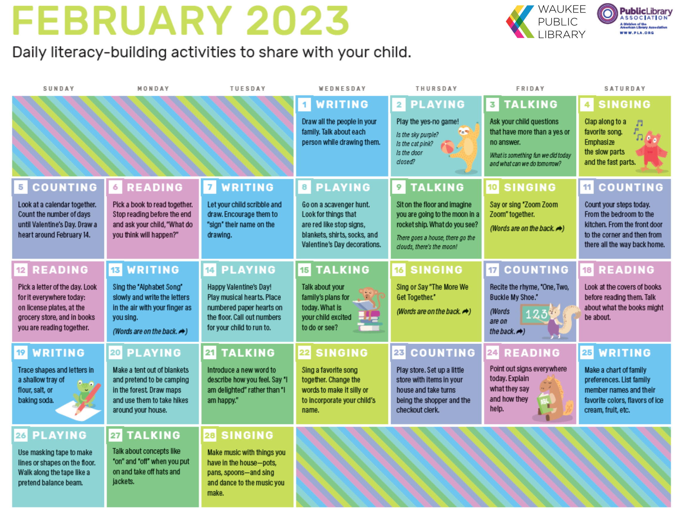 Image of February 2023 Early Learning Calendar.